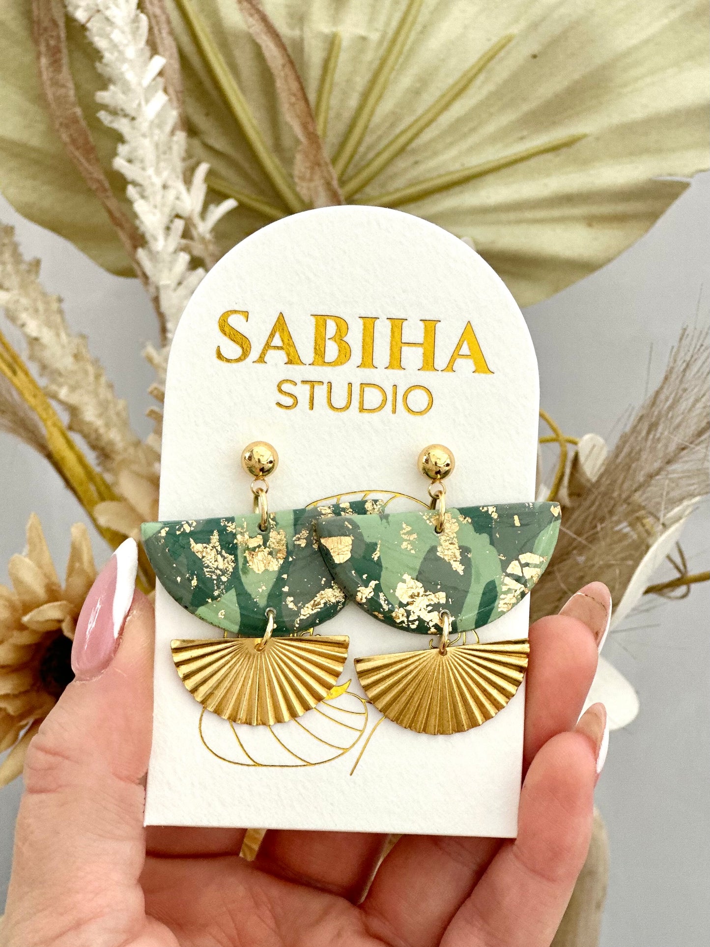 Empress Earrings - Olive Green