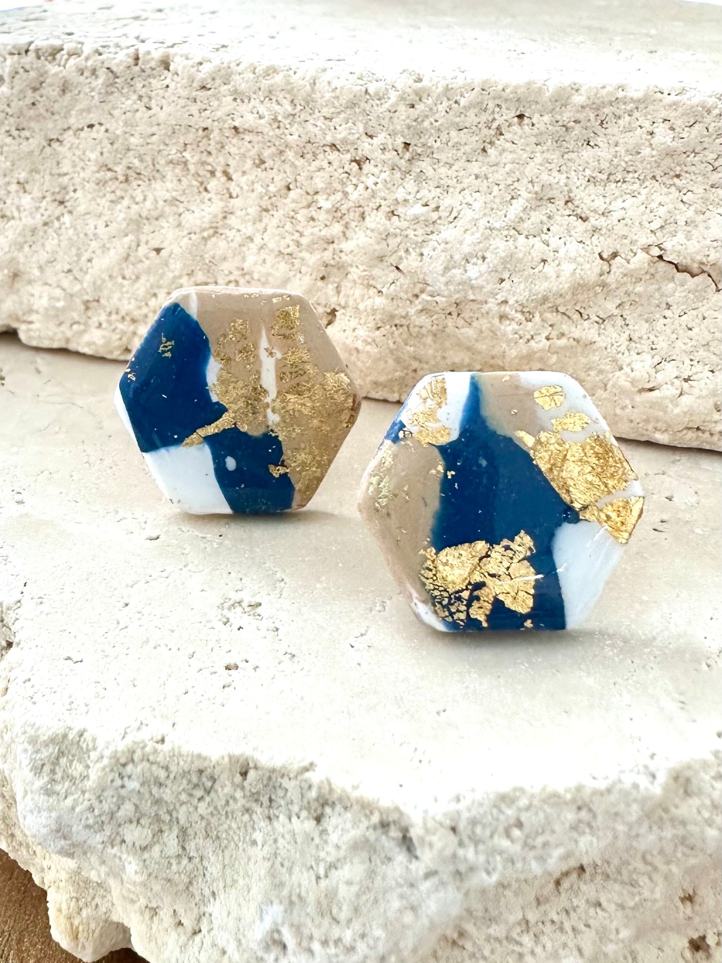 Hex Studs - Navy/Tan