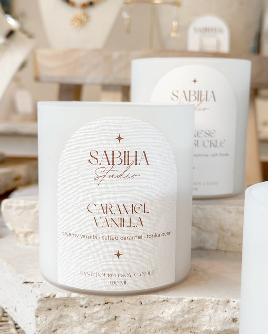 Caramel Vanilla 400ml hand poured soy candle by Sabiha Studio