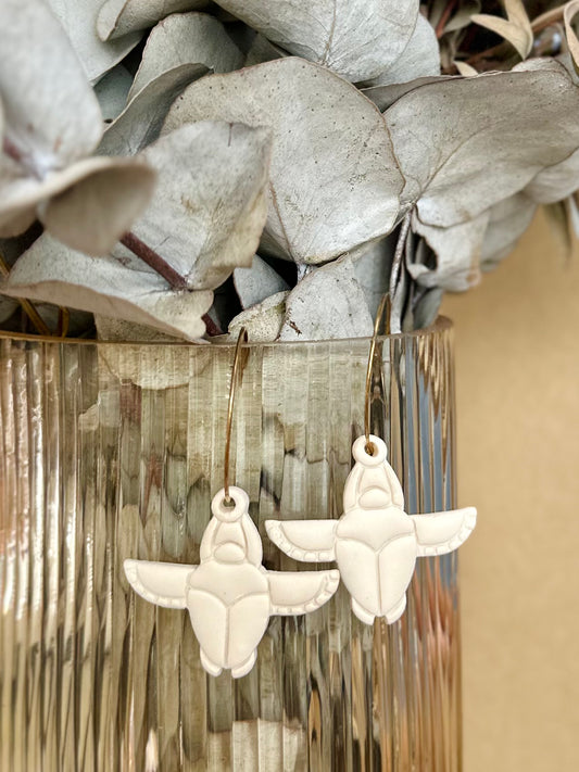 Scarab Hoops - Ecru