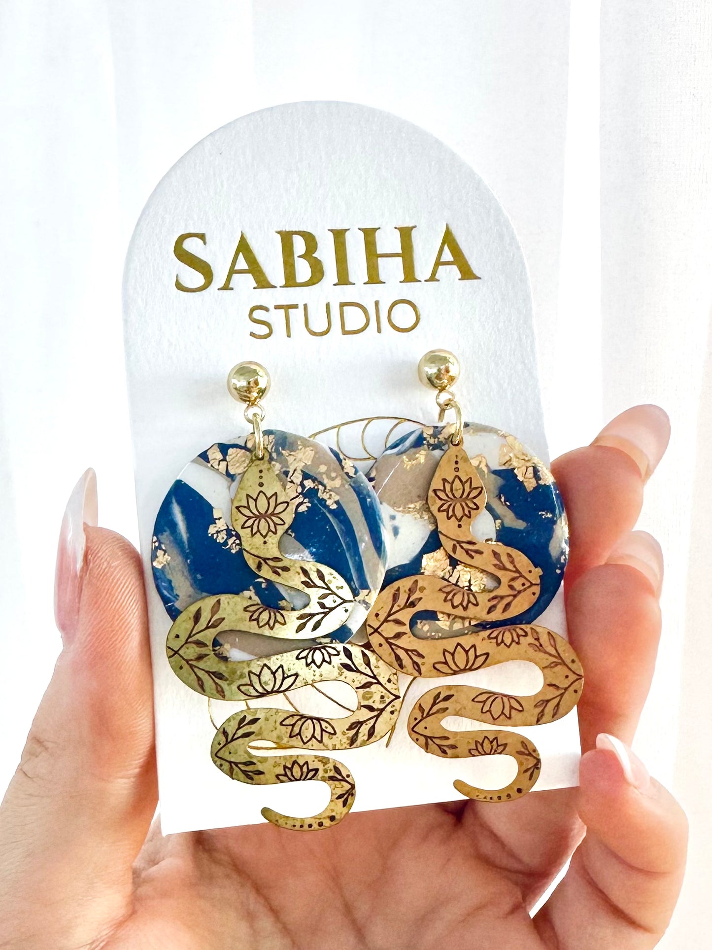 Ophidian Earrings - Navy/Tan