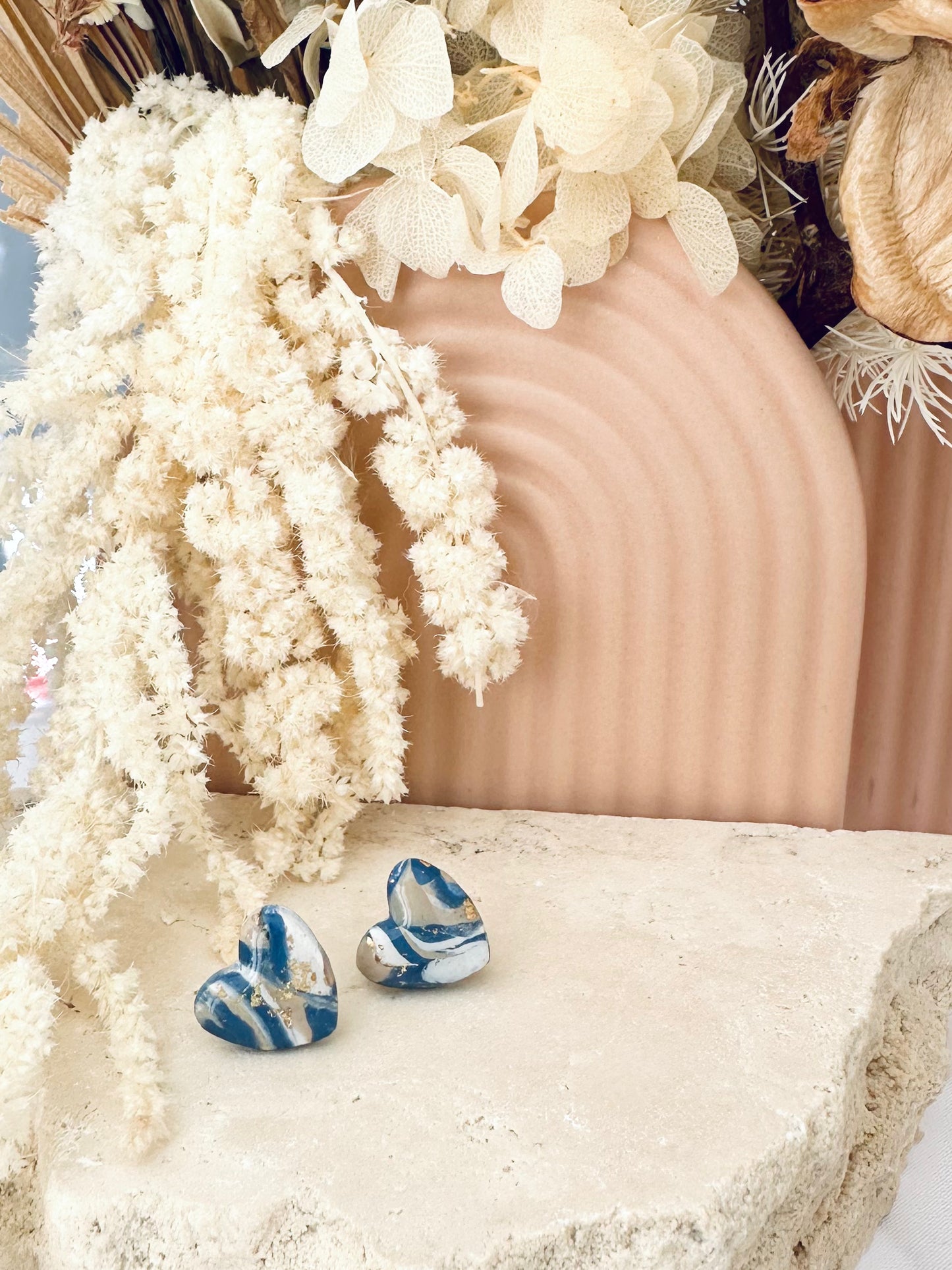 Sweetheart Studs - Navy/Tan