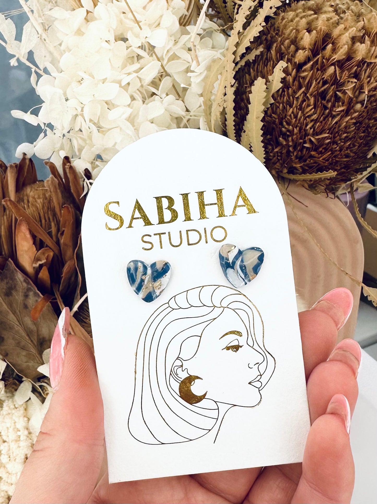 Sweetheart Studs - Navy/Tan