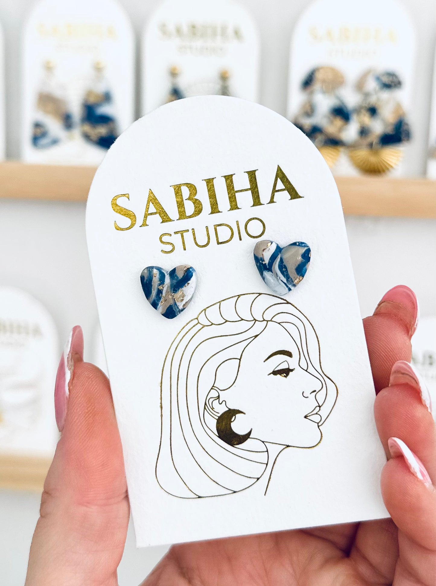 Sweetheart Studs - Navy/Tan