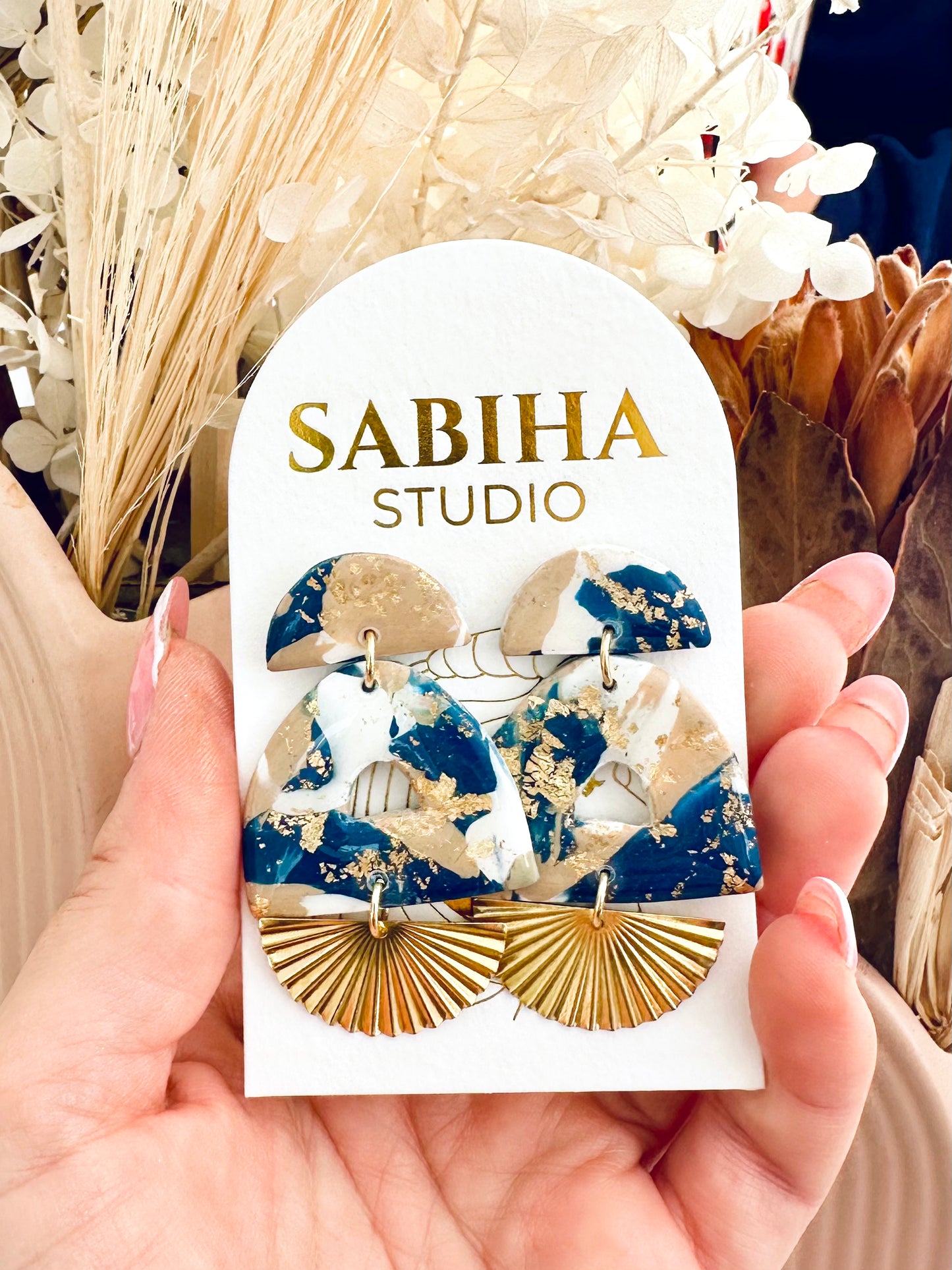 Marina Earrings - Navy/Tan