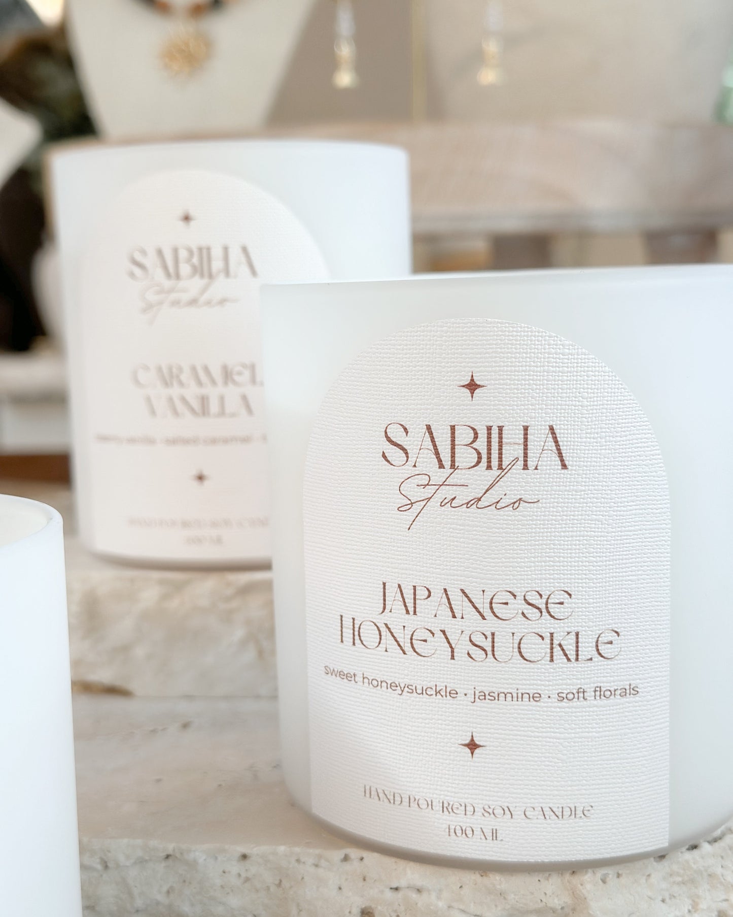 Japanese Honeysuckle 400ml hand poured soy candle by Sabiha Studio