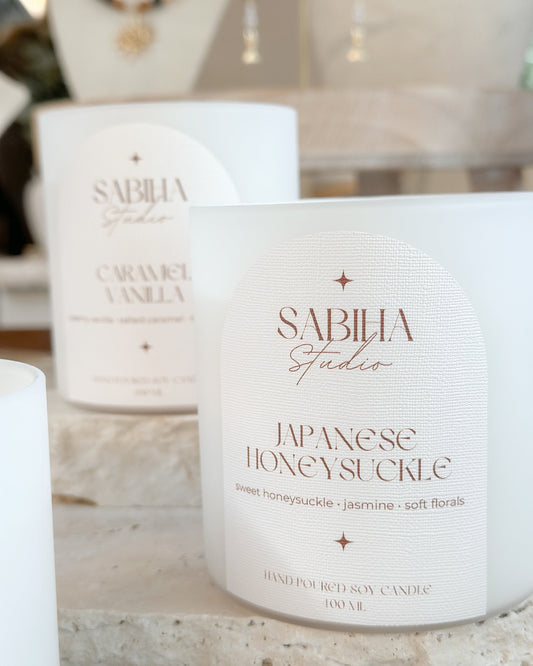 Japanese Honeysuckle 400ml hand poured soy candle by Sabiha Studio